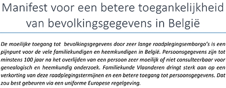 Familiekunde Vlaanderen ijvert voor een betere toegankelijkheid van bevolkingsgegevens in België
